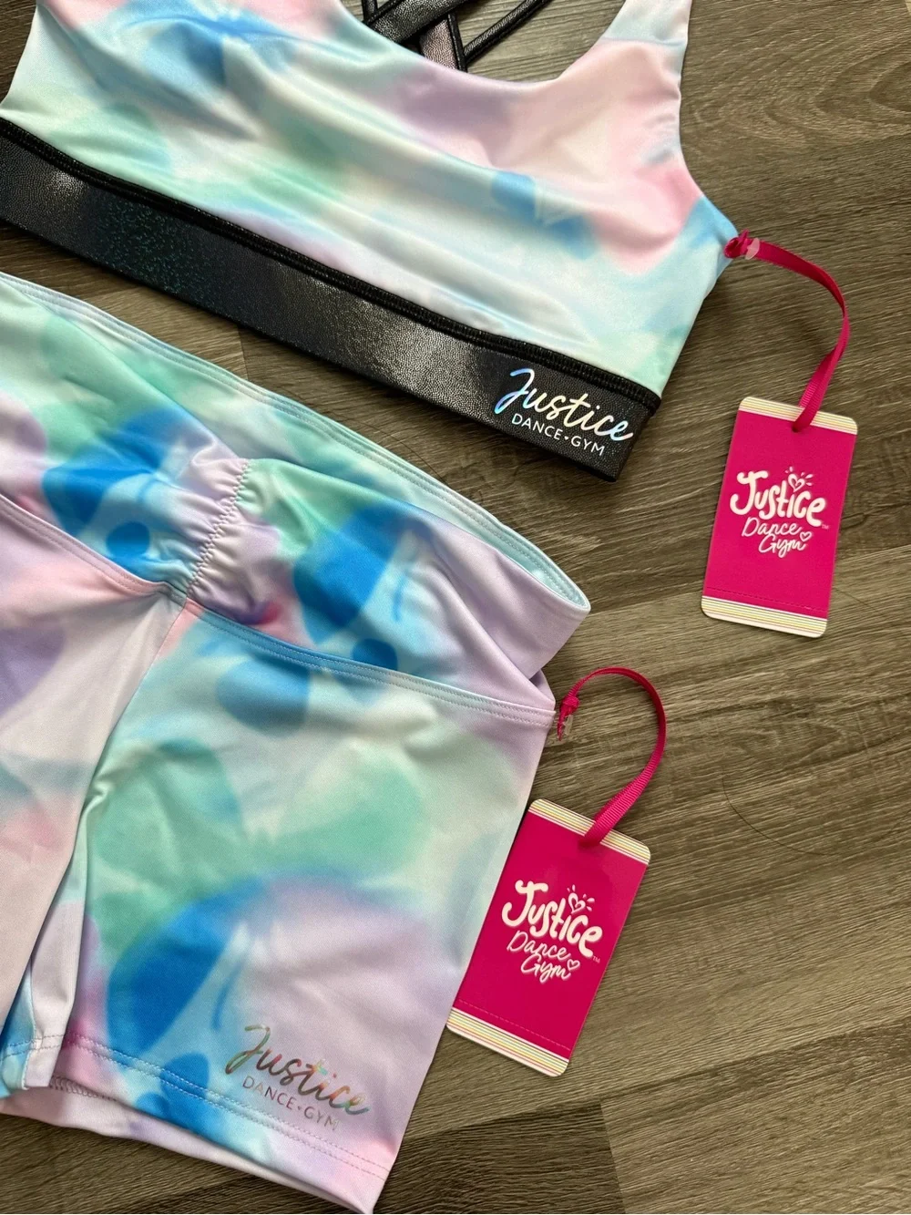 Justice Girls Pastel Tie-Dye Swim Rashguard Set — Pink, Blue, Mint, Purple